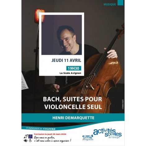 Concert Henri Demarquette - Bach, suites pour violoncelle seul - jeudi 11 avril 2024