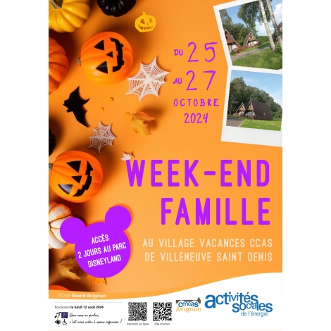 Week-end Famille au Village Vacances CCAS de Villeneuve Saint Denis et accès au parc Disneyland du 25 au 27 octobre 2024